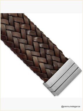 Genuine Leather Woven Bracelet Stainless Steel 7.75" 40mm
